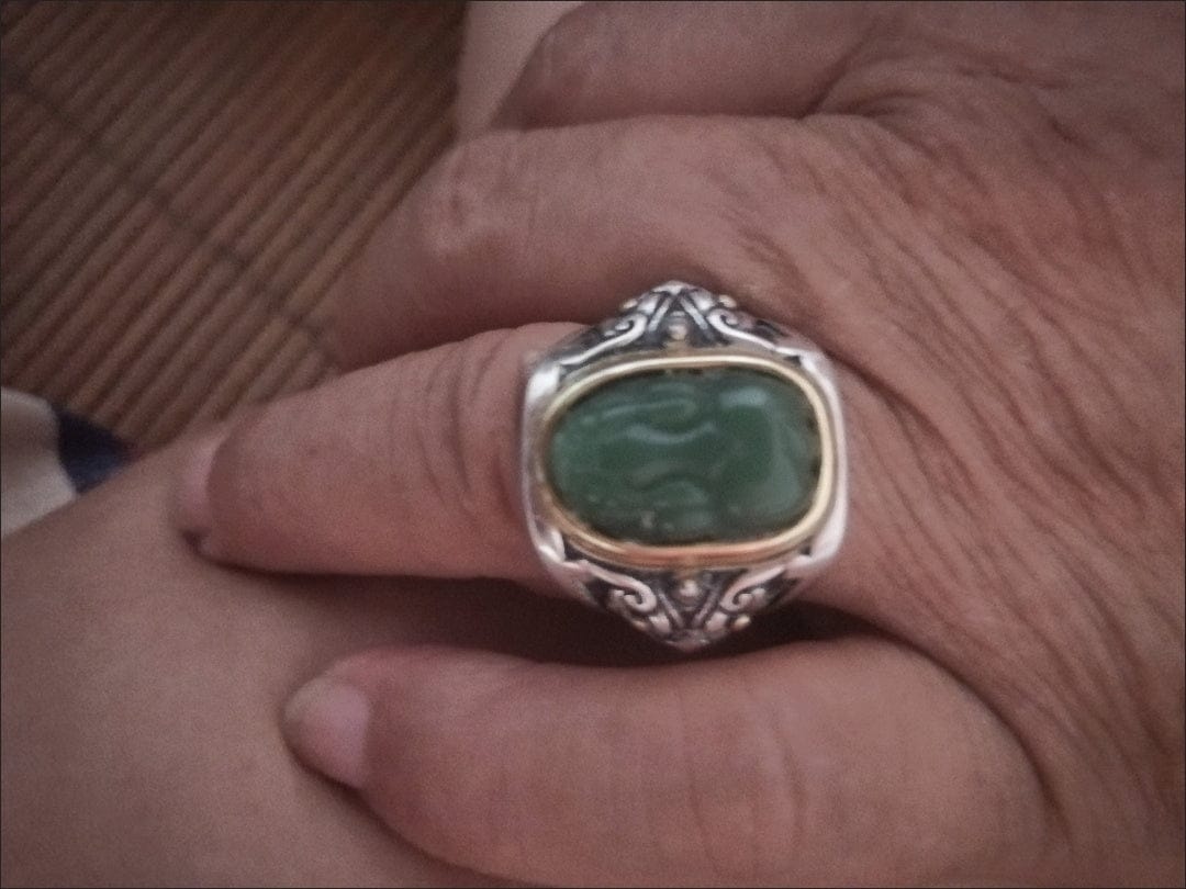Customer photo review of FuAttract Prosperity Protection & Fortune Natural Cyan Jade Pixiu Inlaid Ring