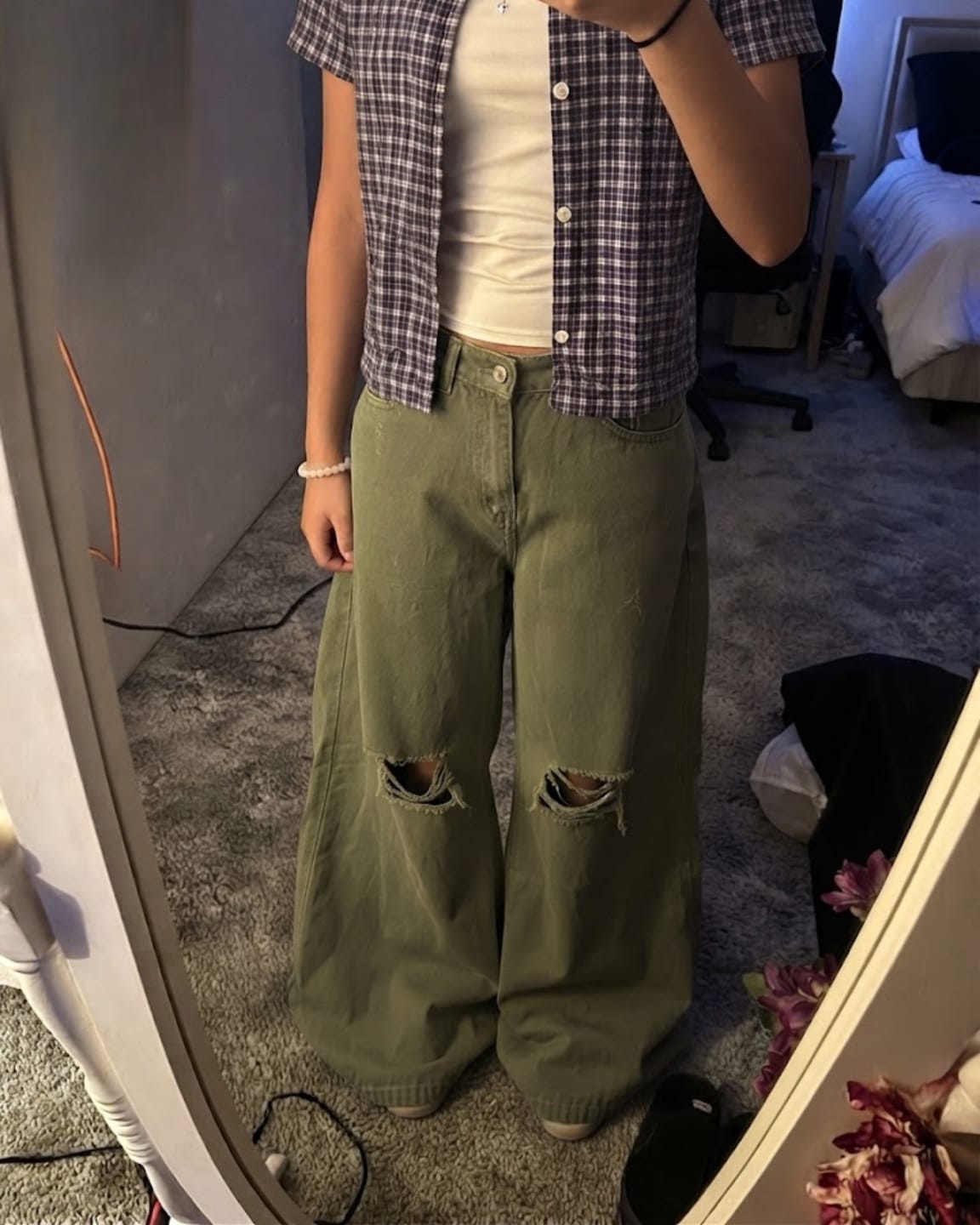 Customer photo review of RIPPED MATCHA JEANS