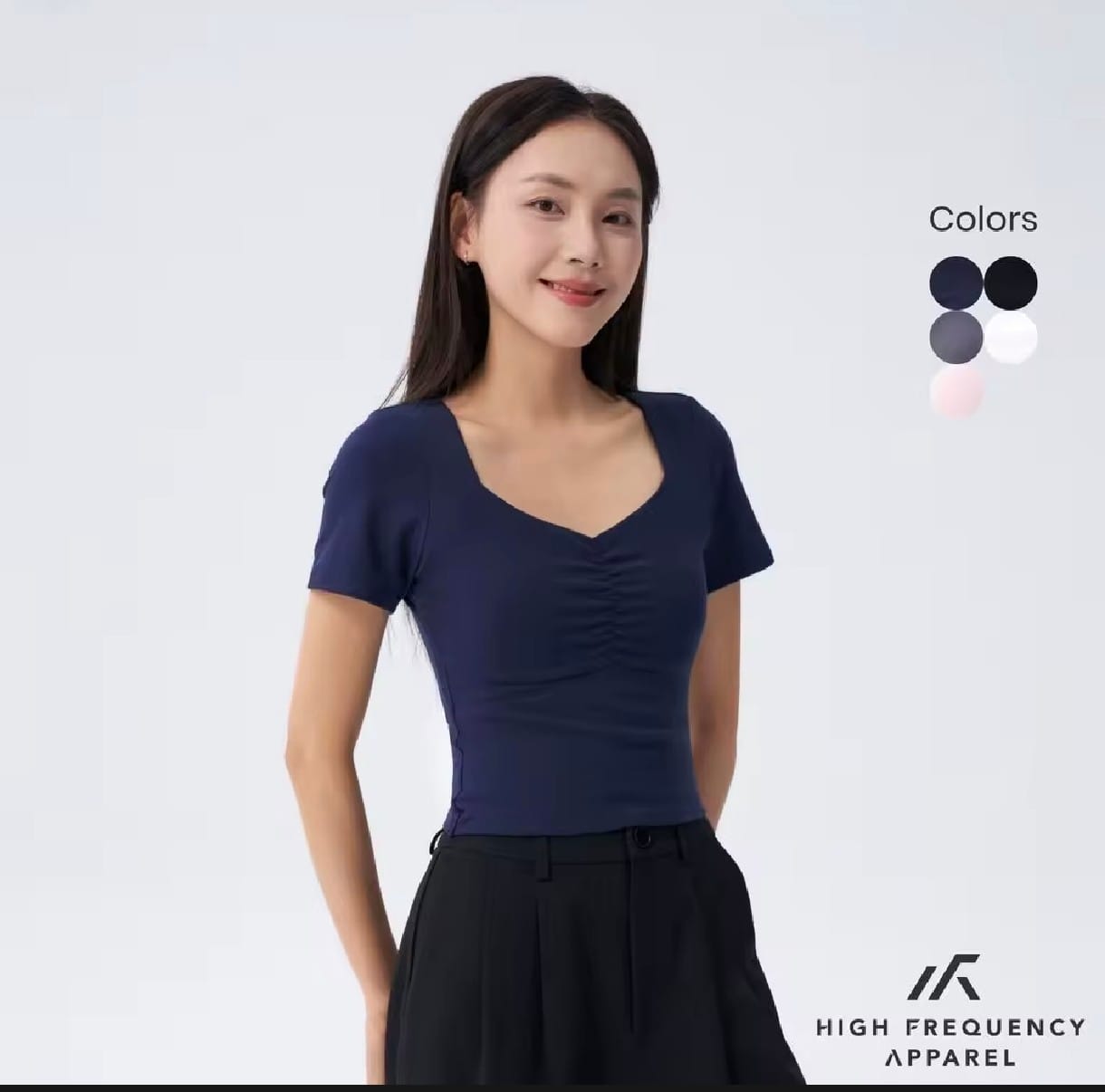 Customer photo review of Soft Stretch Diamond Neck Ruched Padded Tee