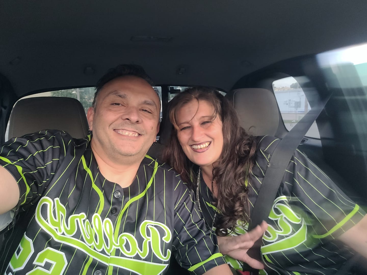 Customer photo review of Custom Black Neon Green Stripe Fashion Design Full Button Authentic Baseball Jersey