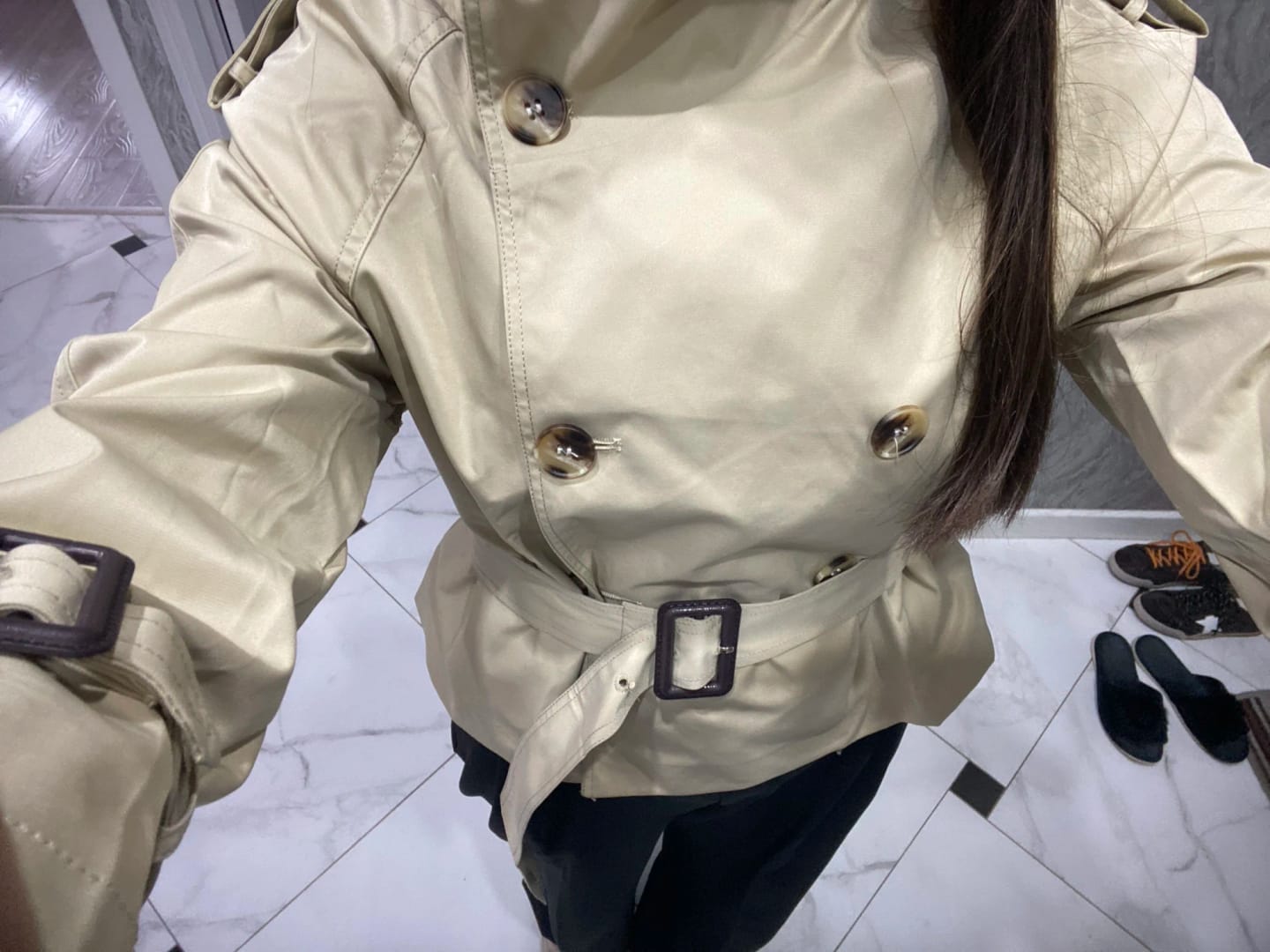 Customer photo review of Teresa British Belted Trench Coat