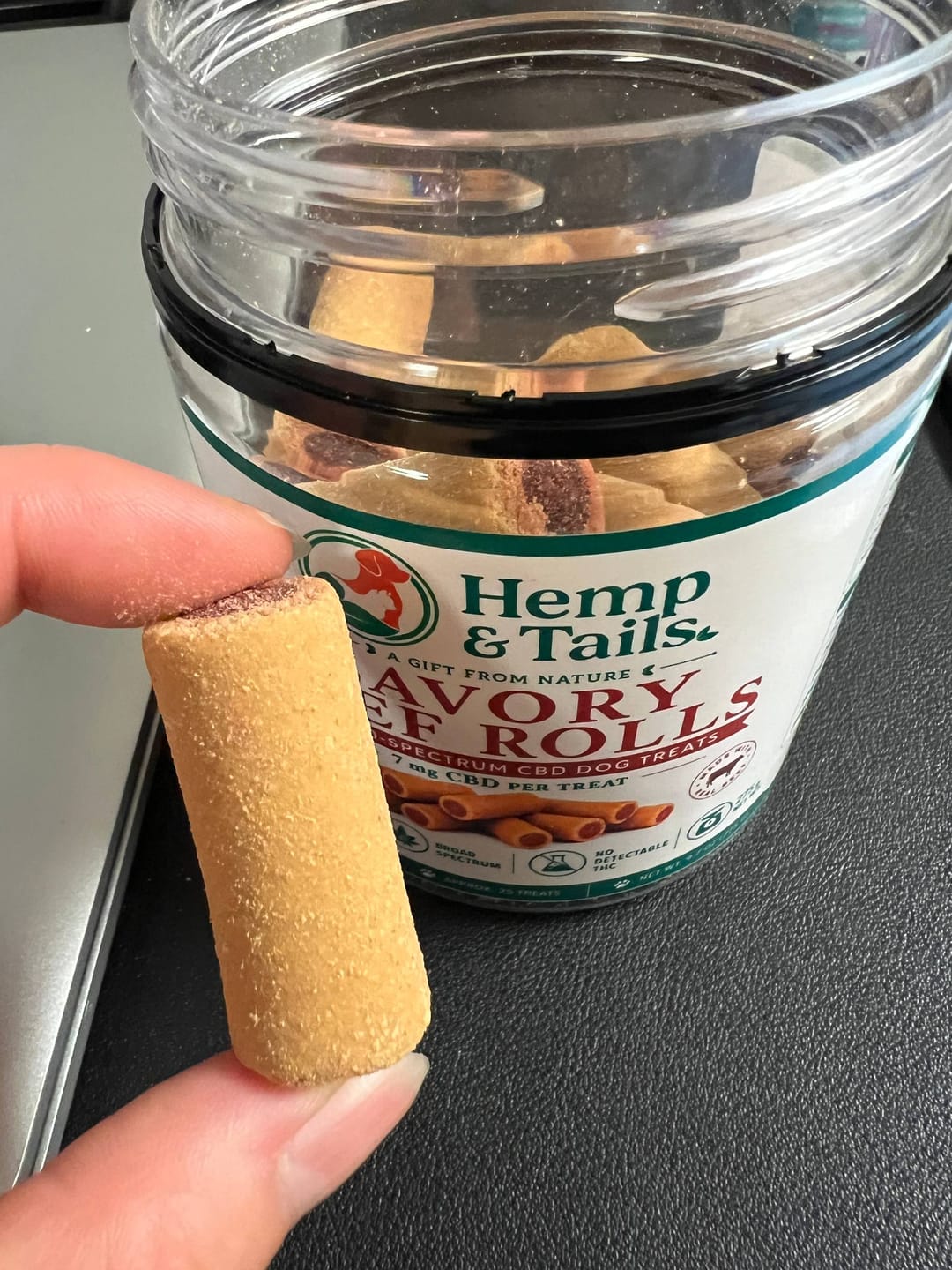 Customer photo review of Hemp & Tails Savory Beef Rolls – CBD Dog Treats