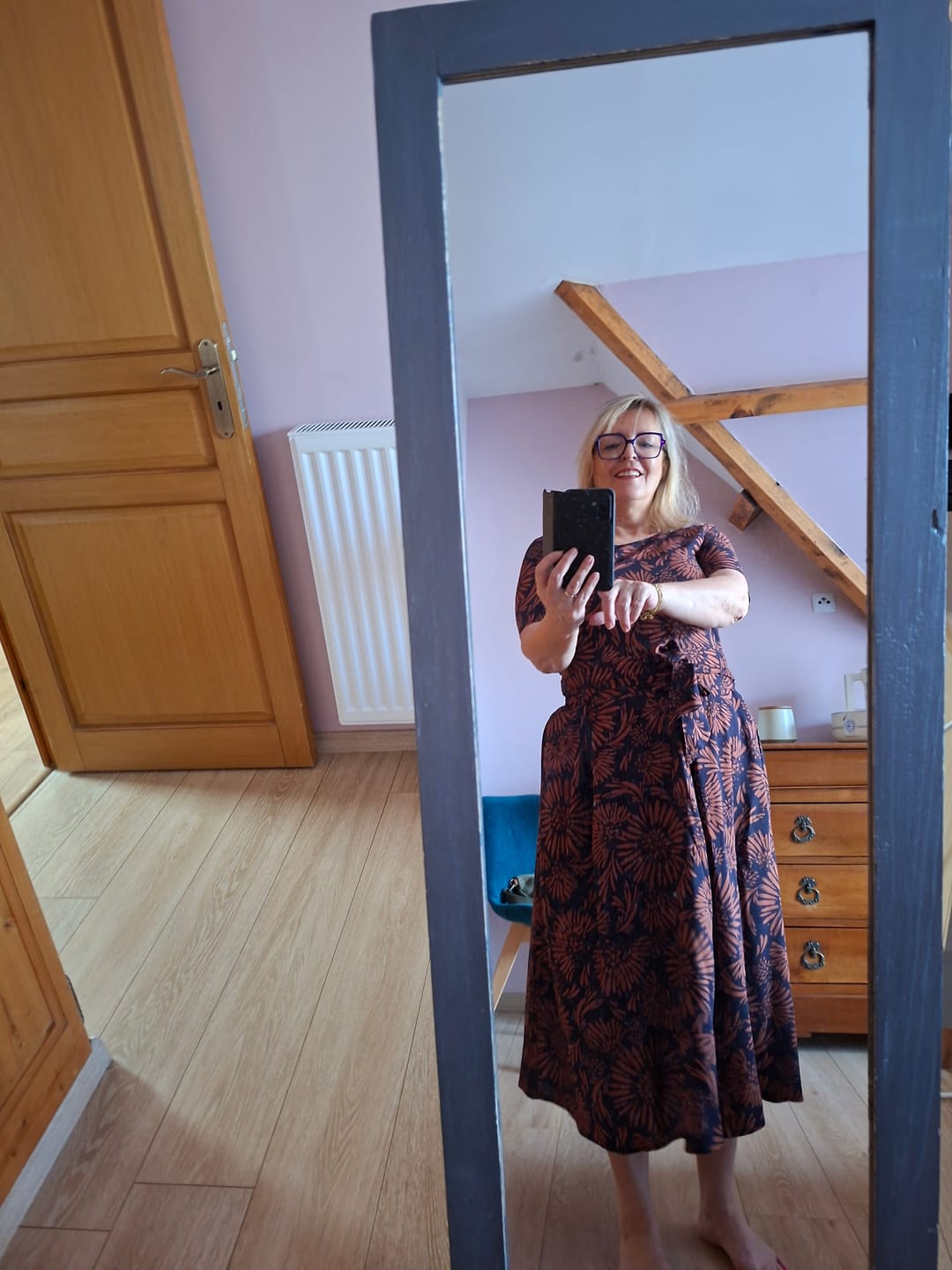 Customer photo review of Robe Louisa - Viscose fleurie camel