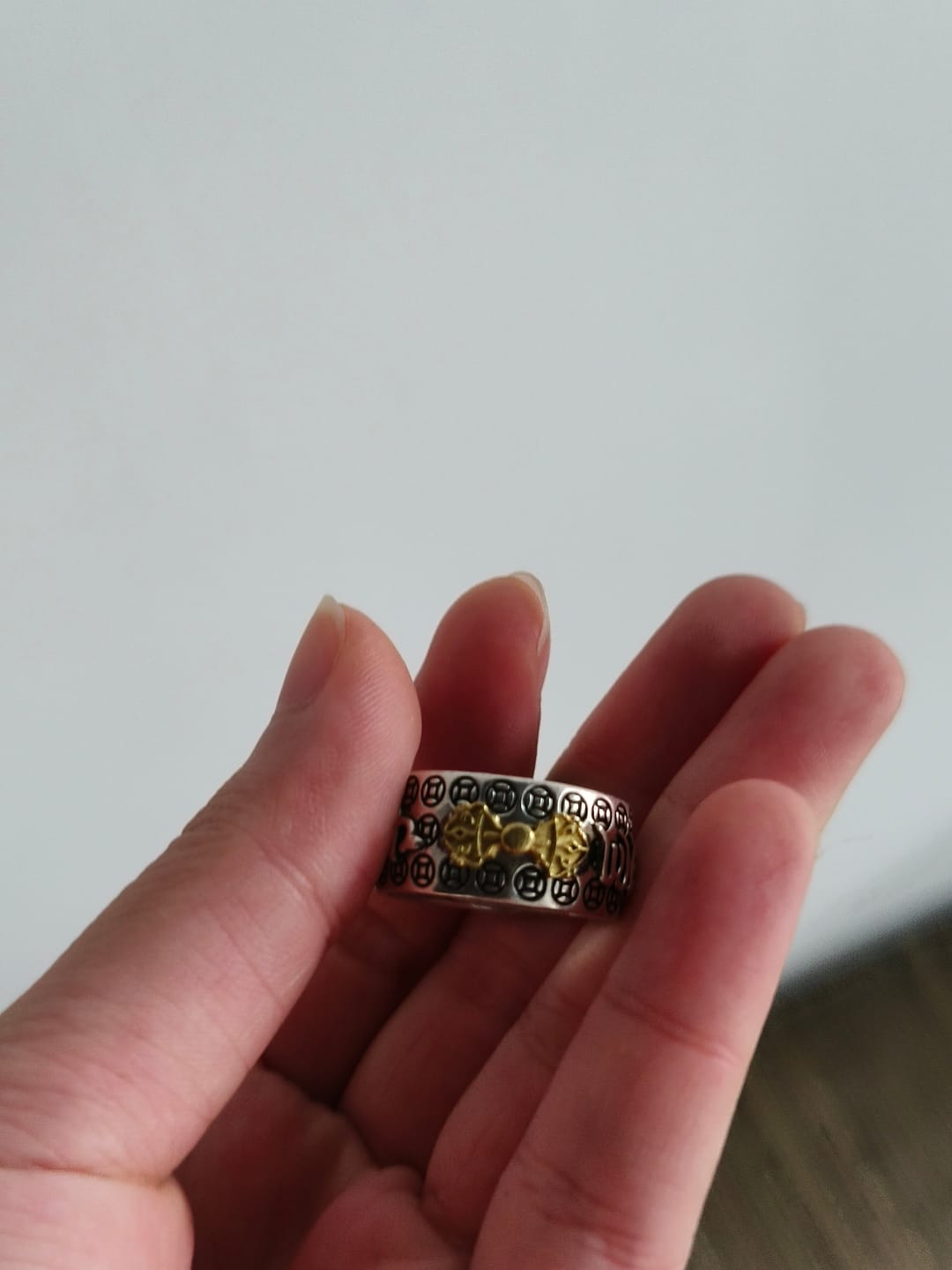 Customer photo review of FuAttract Blessing Peace & Guardian Energy Copper Inlay Vajra Pestle Om Mani Padme Hum Ring