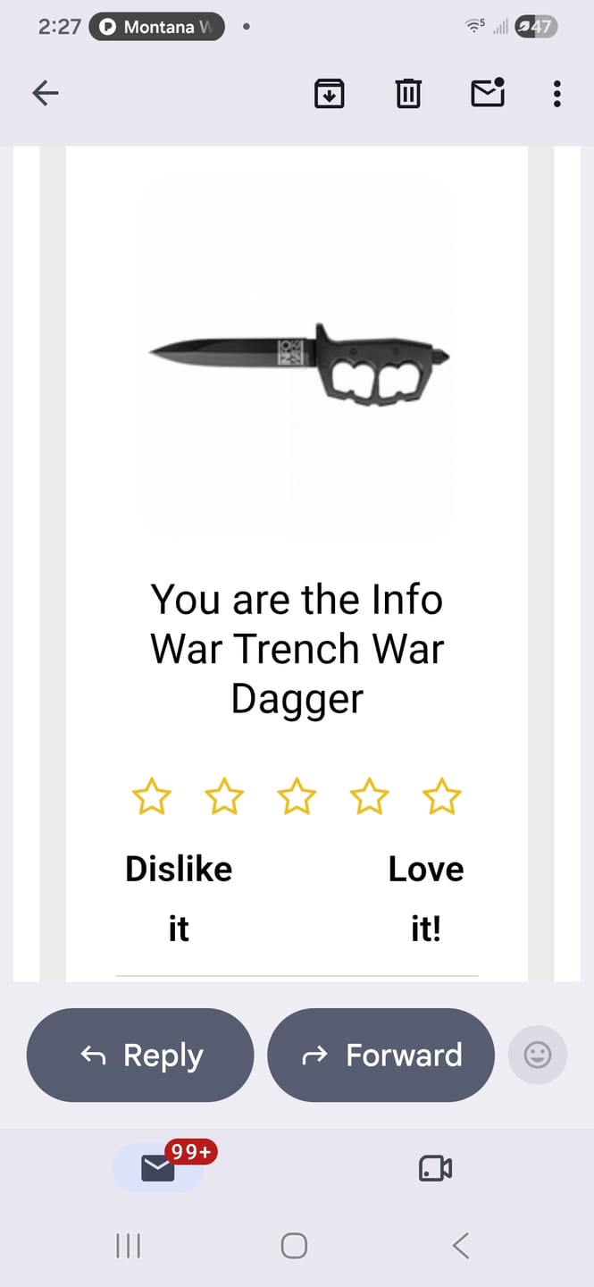 Customer photo review of You are the Info War Trench War Dagger
