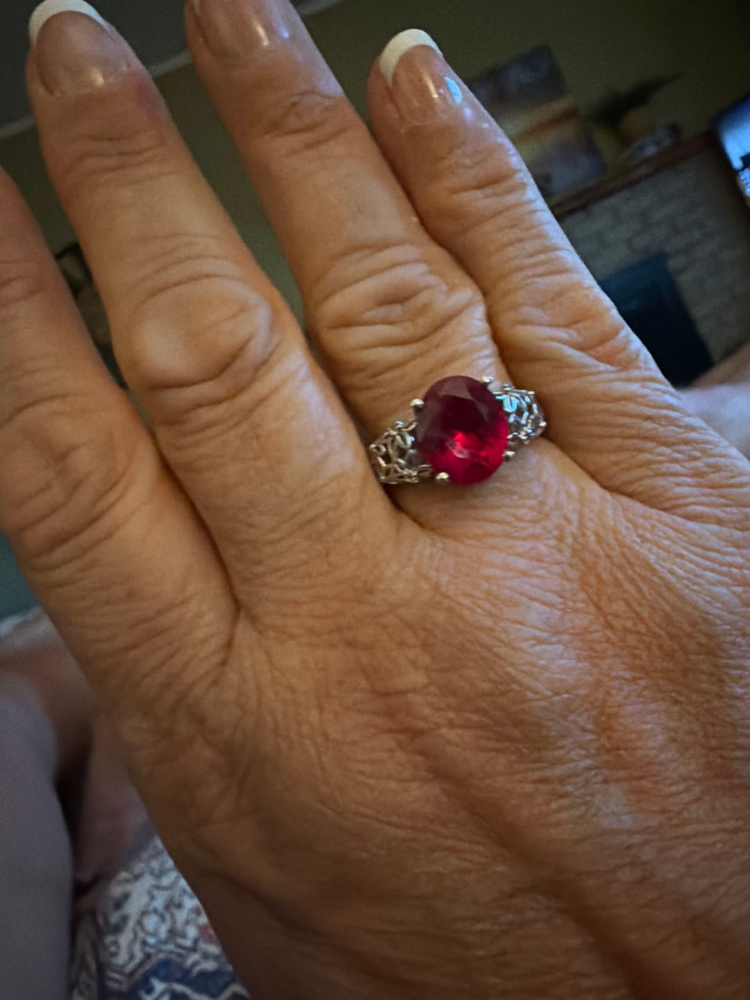 Customer photo review of Solitaire Oval Ruby Vintage Engagement Ring In Sterling Silver