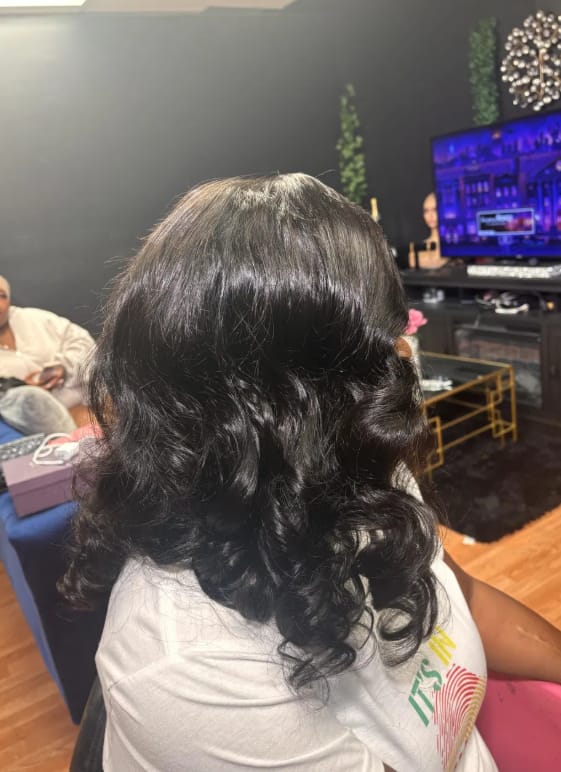Customer photo review of Wavymy C-Part Wavy Wig Wear & Go 9x6 Glueless Lace Wig Virgin Braid Hair Kinky Straight Texture Loose Wave Wig 300% Density