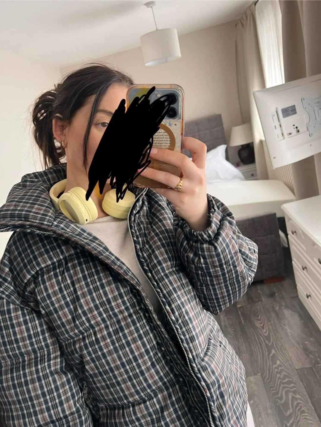 Customer photo review of Monica Plaid Puffer Jacket