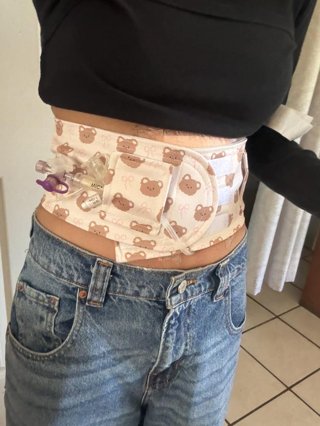 Customer photo review of Bows and Bears Personalized  Feeding Tube Belt