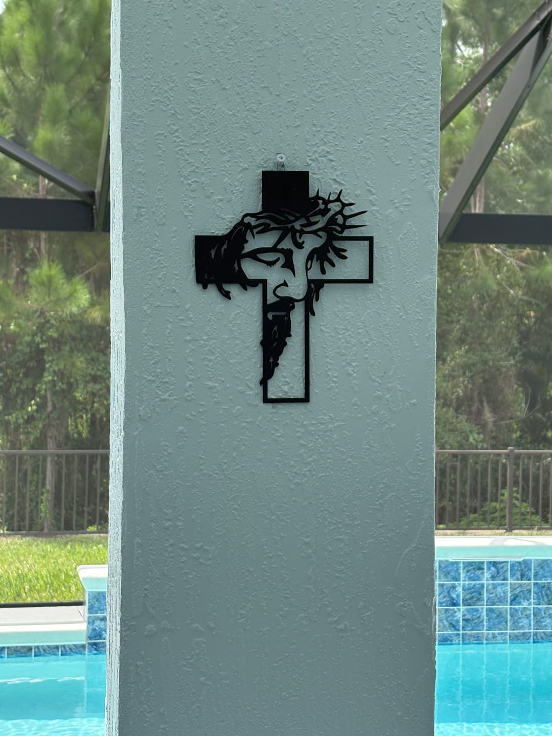 Customer photo review of Custom Metal Christ on the Cross Wall Art | Indoor Outdoor | Up to 46" | 20+ Color Options
