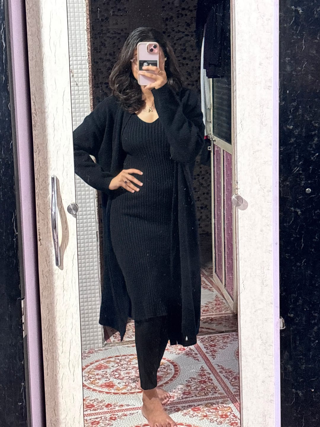 Customer photo review of Manie Bodycon Dress with Woolen Coat