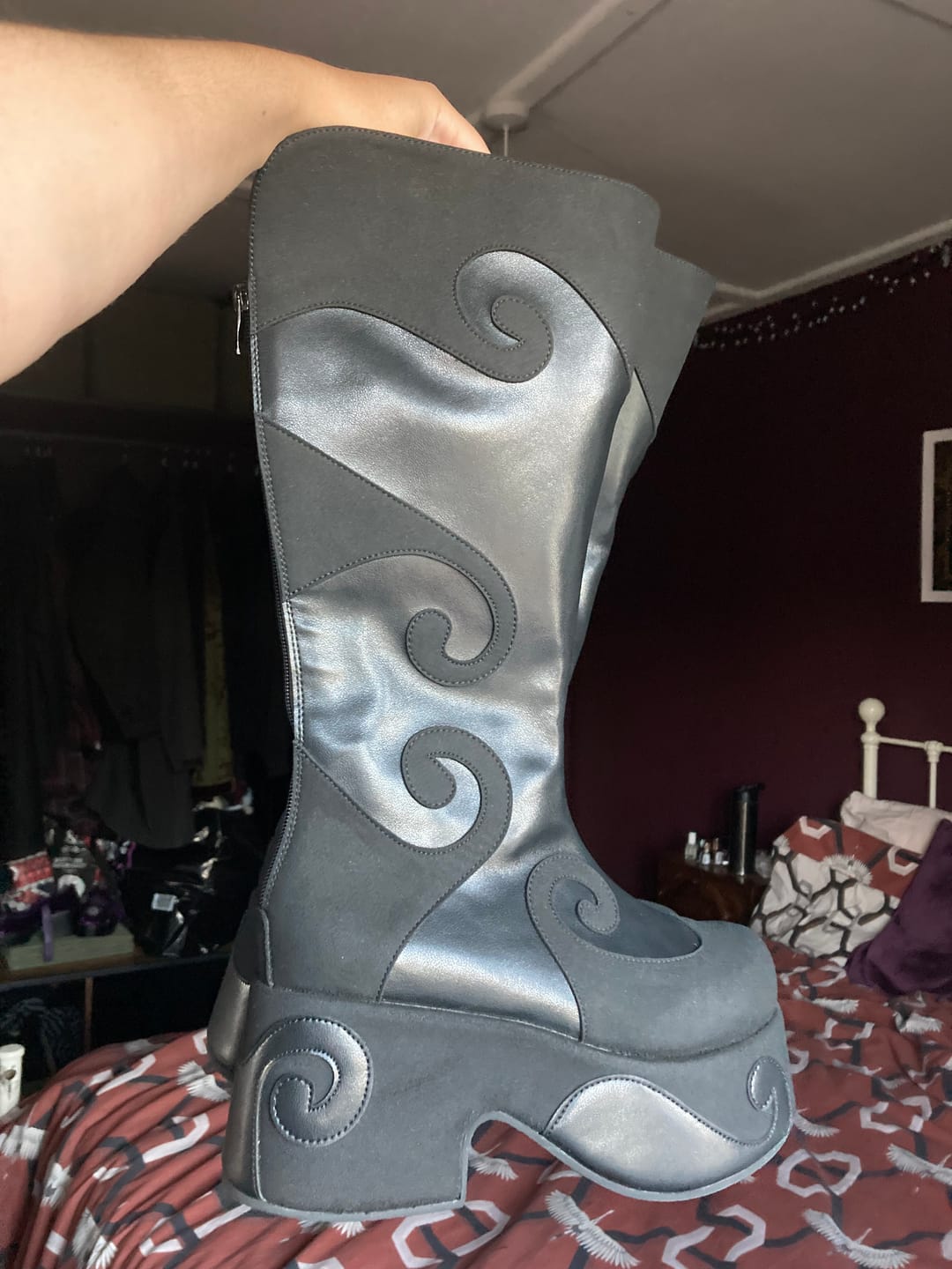 Customer photo review of 𖦹— Whimsygoth Platform Boots | Gothic Knee High Boots | Across The Sea