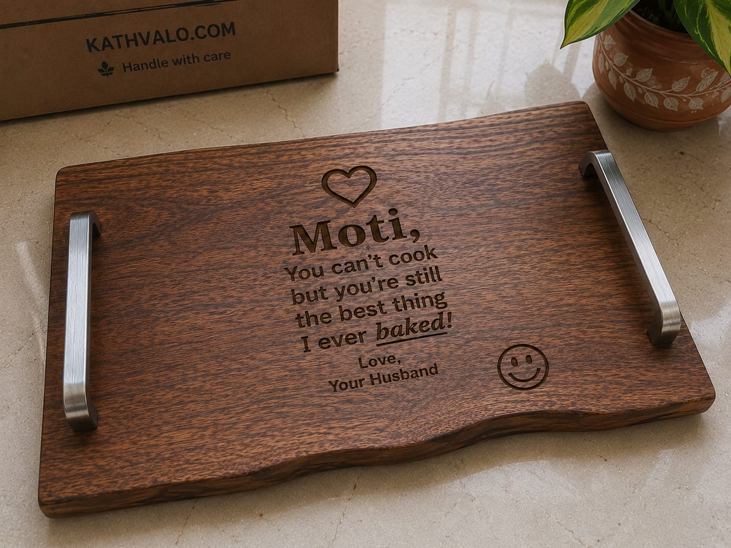 Customer photo review of Premium Live Edge Solid Wood Serving Tray with Handles