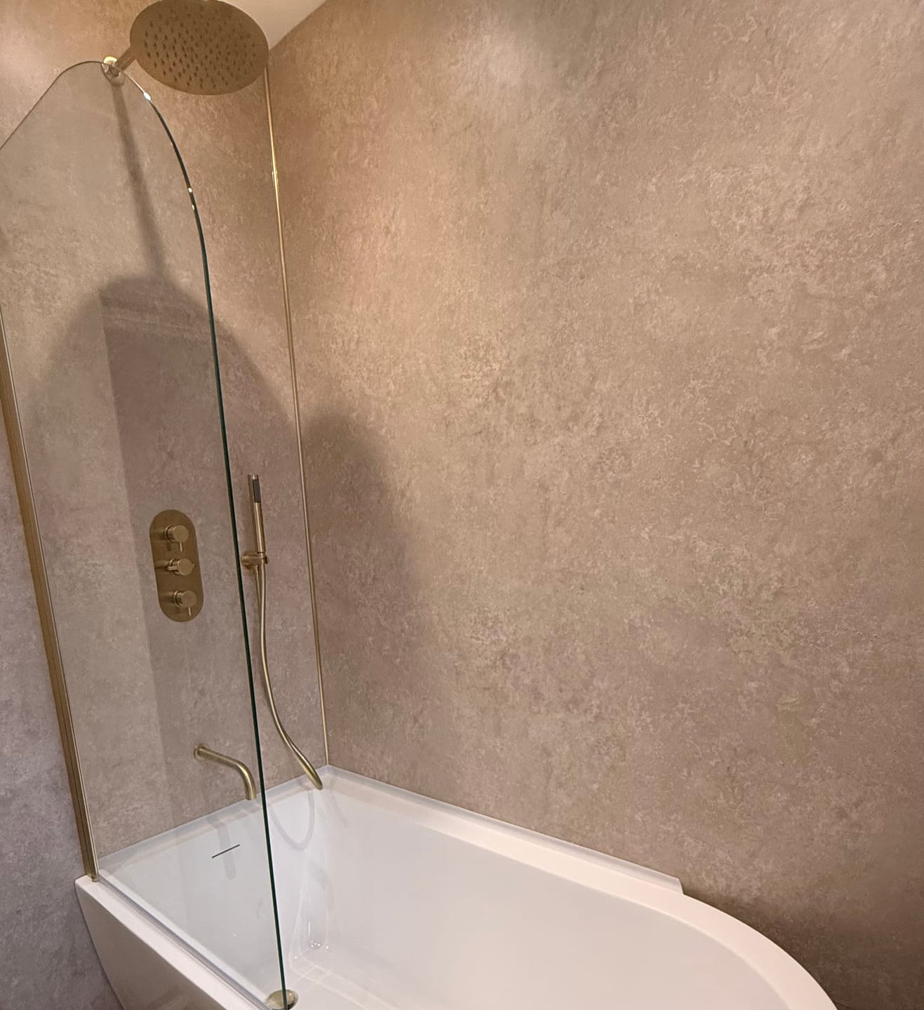 Customer photo review of Premium Beige Concrete Matt Shower Wall Panel - 1M x 2.4M