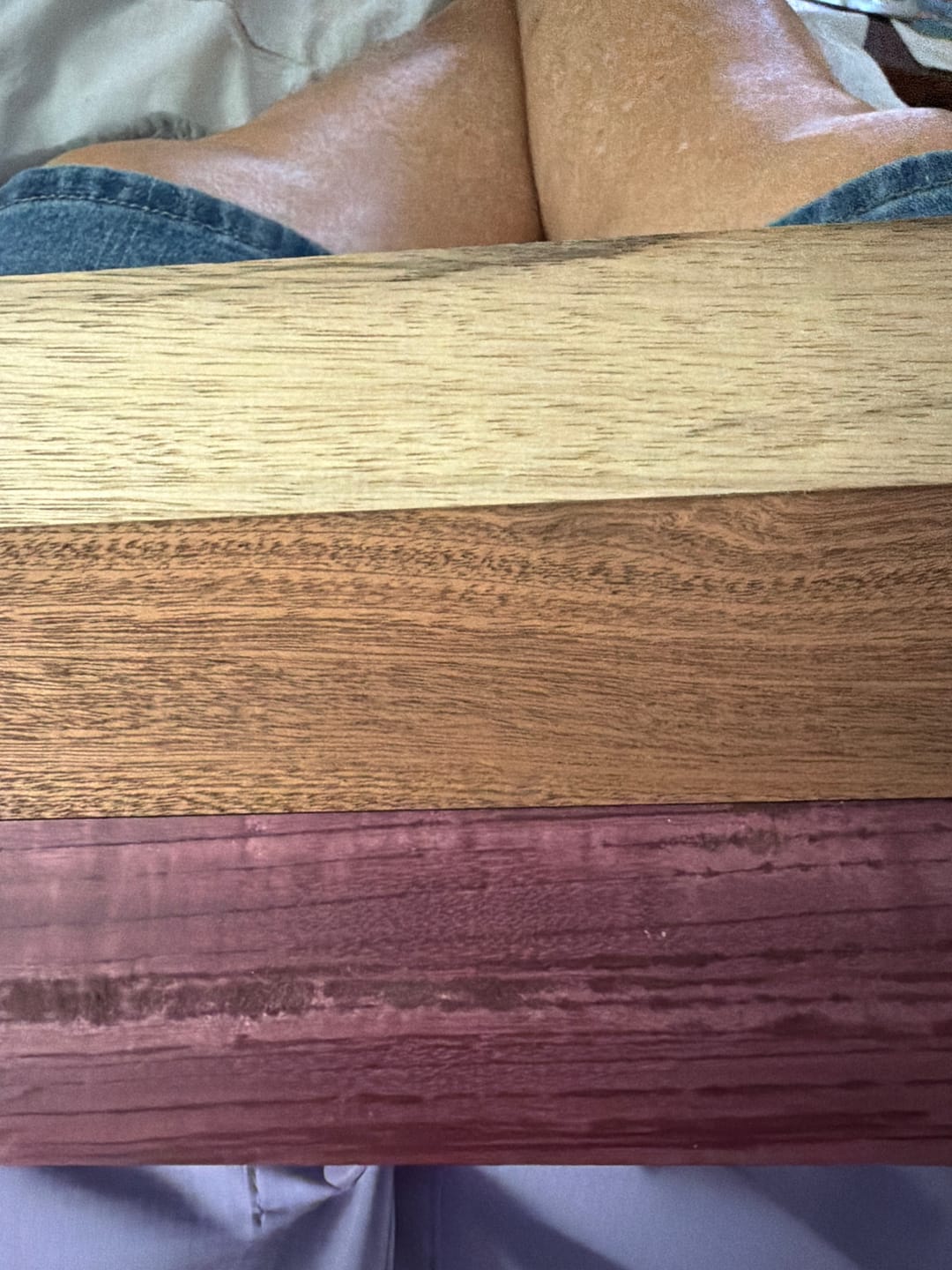 Customer photo review of DIY Cutting Board Maker Kit | Teak + Purpleheart + Tamarind (15 Pieces)