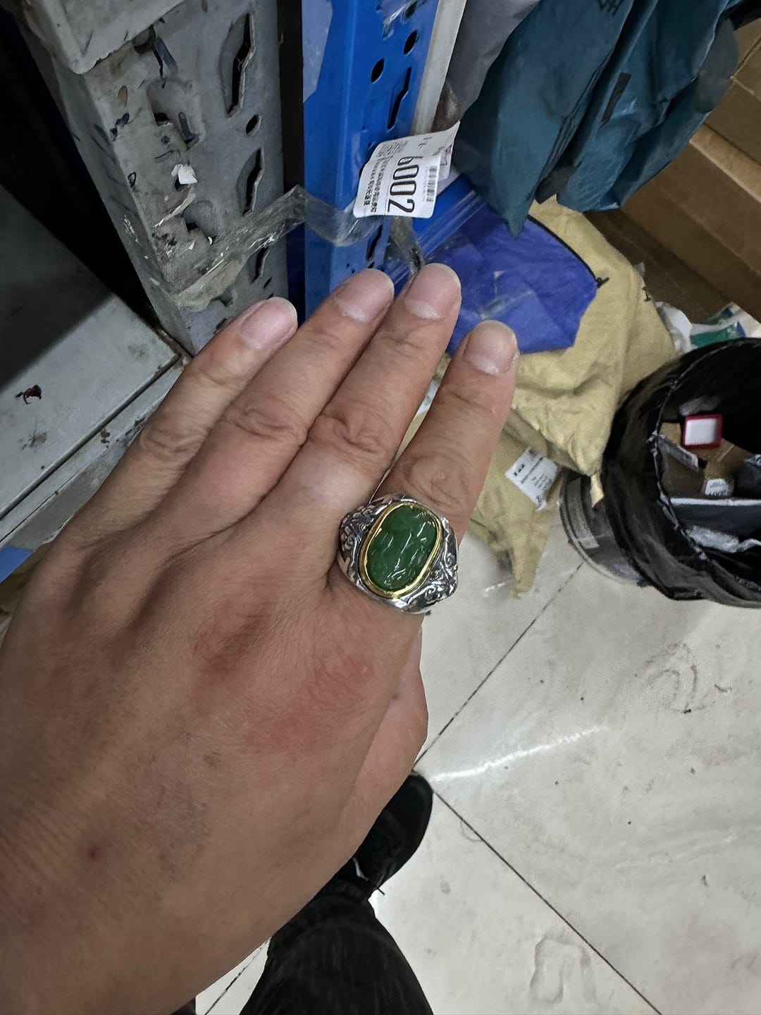 Customer photo review of FuAttract Prosperity Protection & Fortune Natural Cyan Jade Pixiu Inlaid Ring