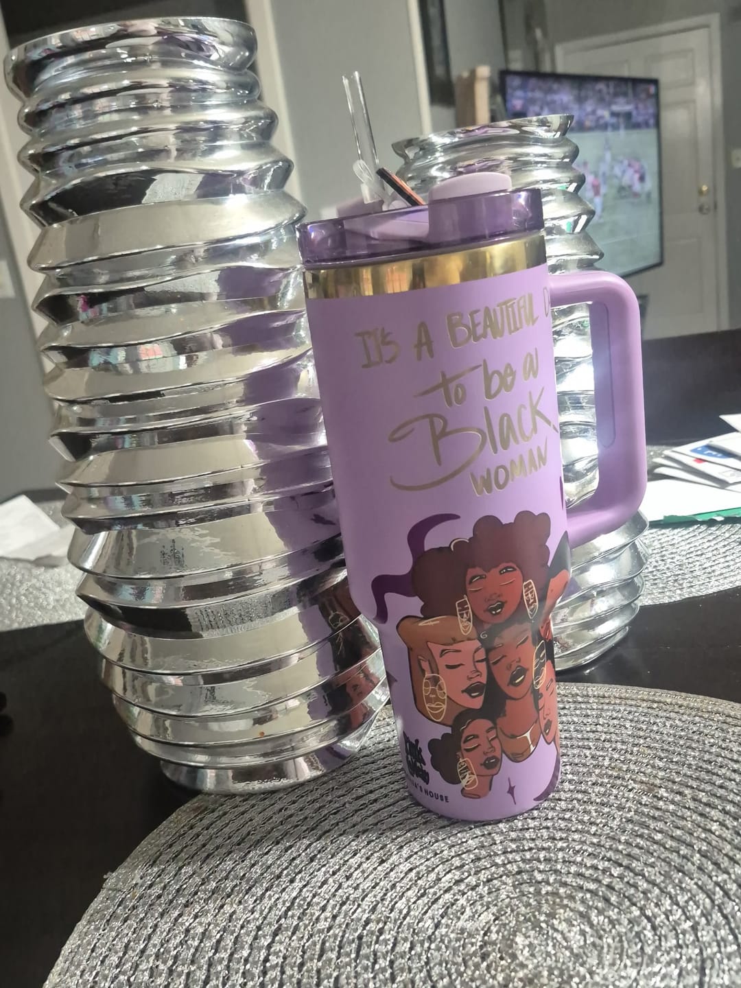 Customer photo review of Limited Edition "Crème Brûlée" Purple FlowSip™ Insulated Tumbler – Pinklomein x Cecilia's House