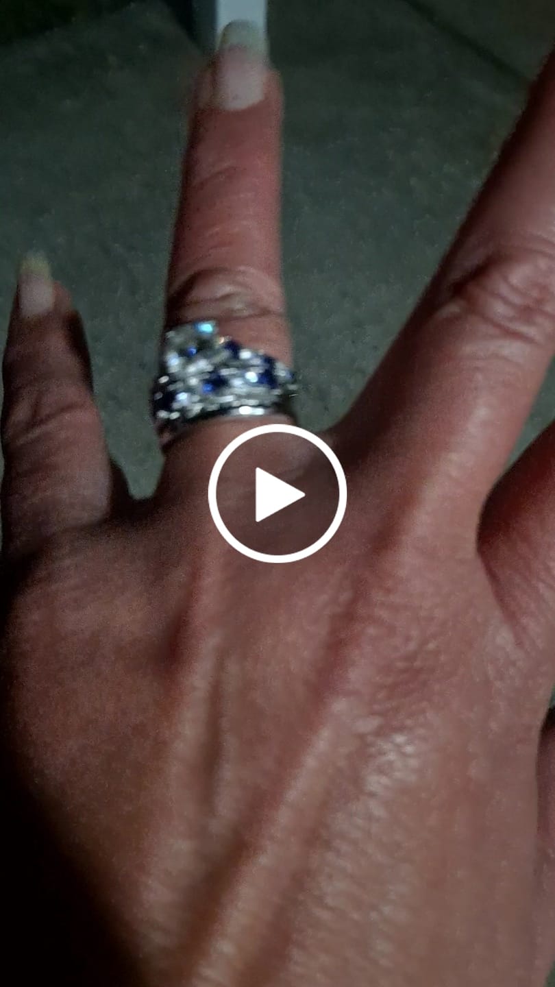 Customer video review of Five Stone Moissanite and Sapphire Wedding Band Ring In Sterling Silver