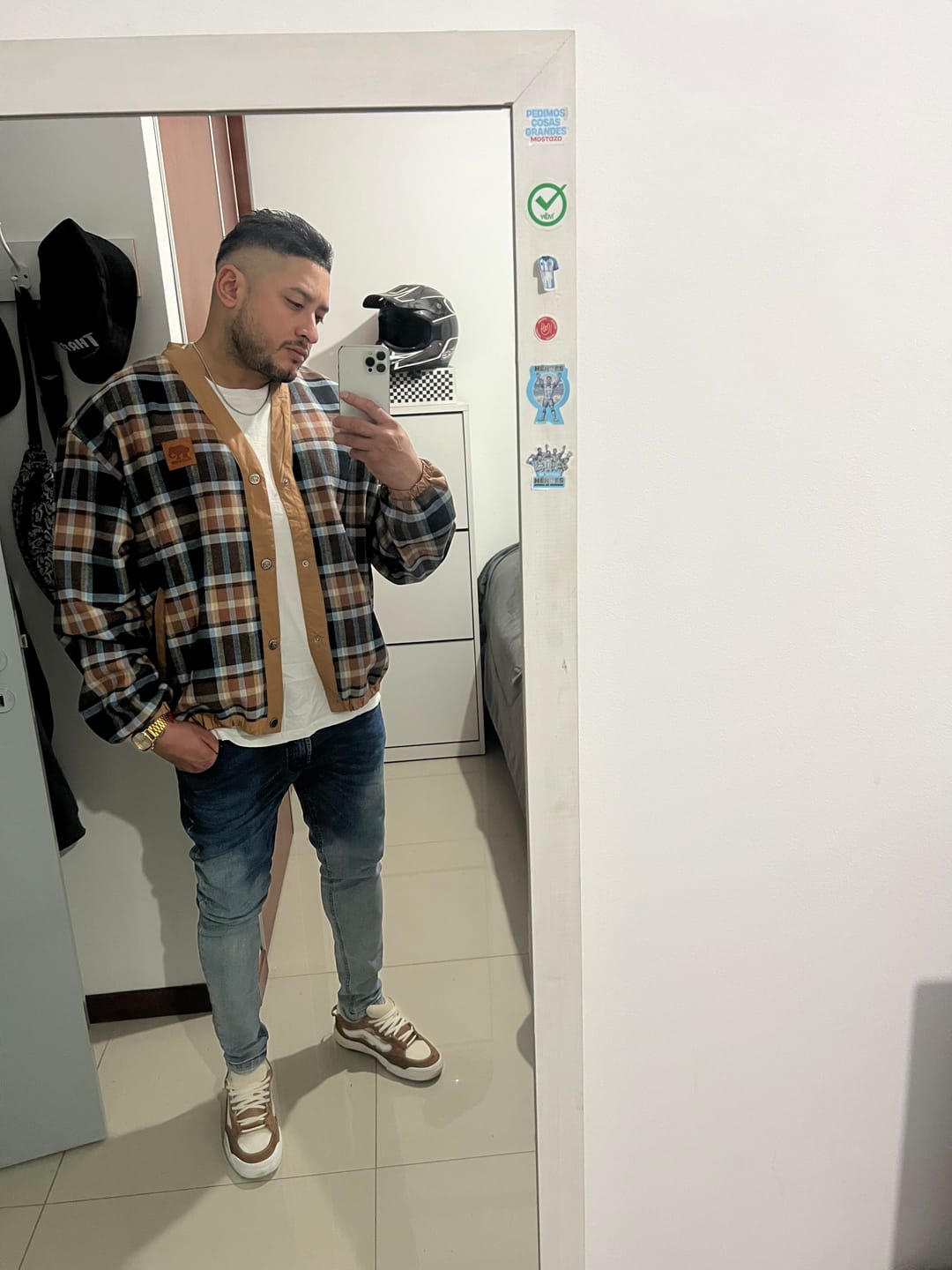 Customer photo review of Cardigan Elepants Cuadros Marron