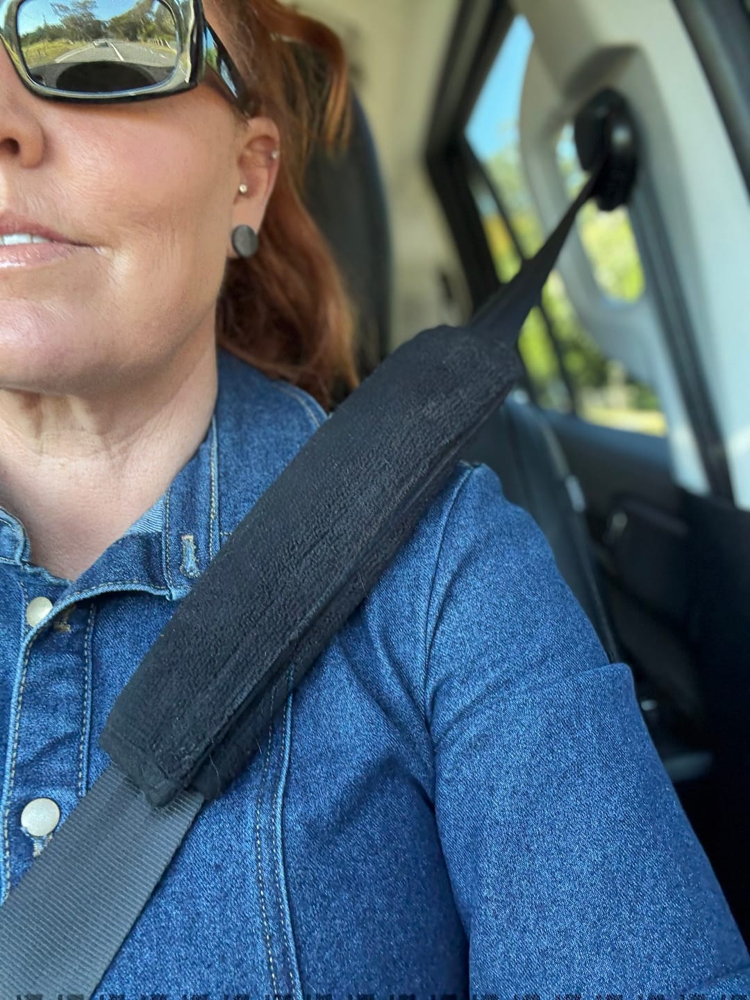 Customer photo review of Waterproof Seatbelt Protector 2 Pack – Black | Towel Society