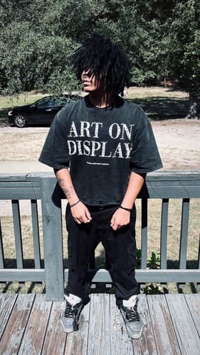 Customer photo review of "ART ON DISPLAY" RHINESTONE DISTRESSTED TEE