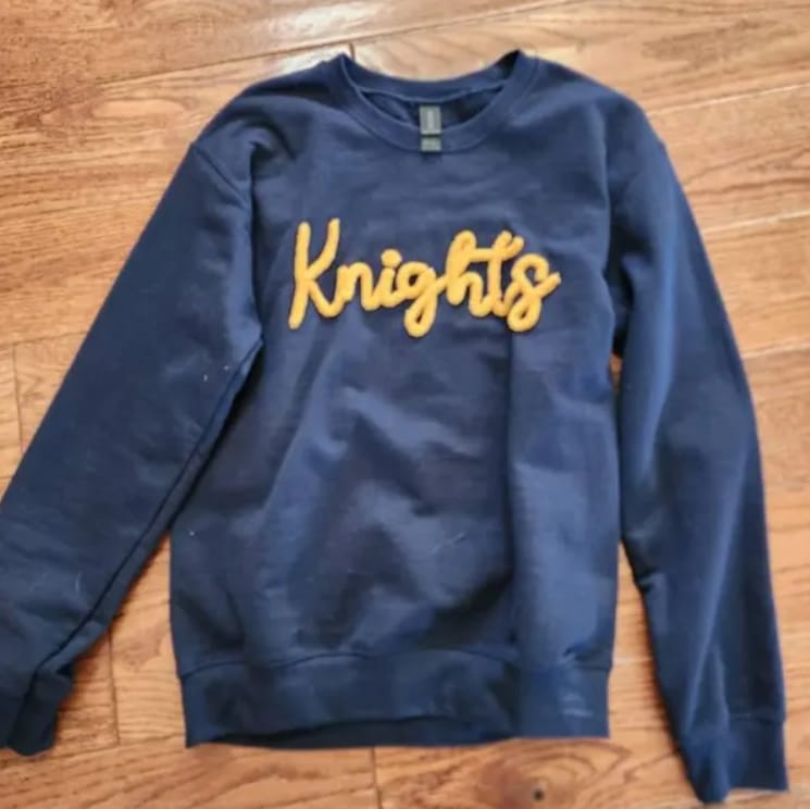 Customer photo review of Custom Chenille Script Sweatshirt|Personalized Vintage-Style Crewneck Game Day
