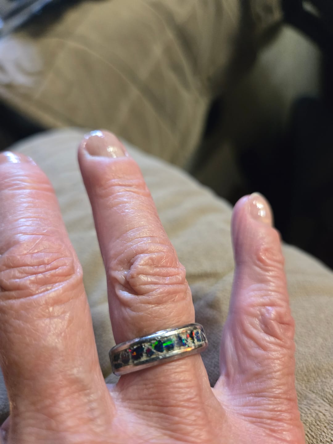 Customer photo review of Titanium Ring with Cremation Ashes