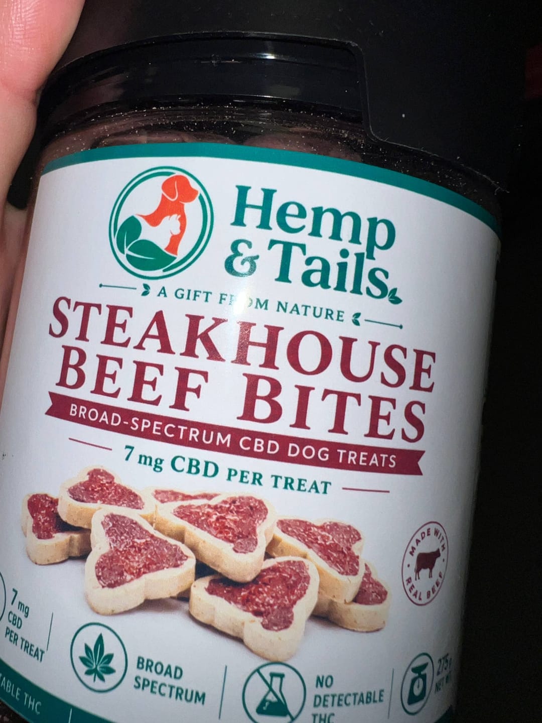 Customer photo review of Hemp & Tails Steakhouse Beef Bites – CBD Dog Treats