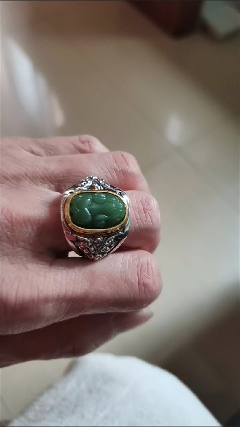 Customer photo review of FuAttract Prosperity Protection & Fortune Natural Cyan Jade Pixiu Inlaid Ring