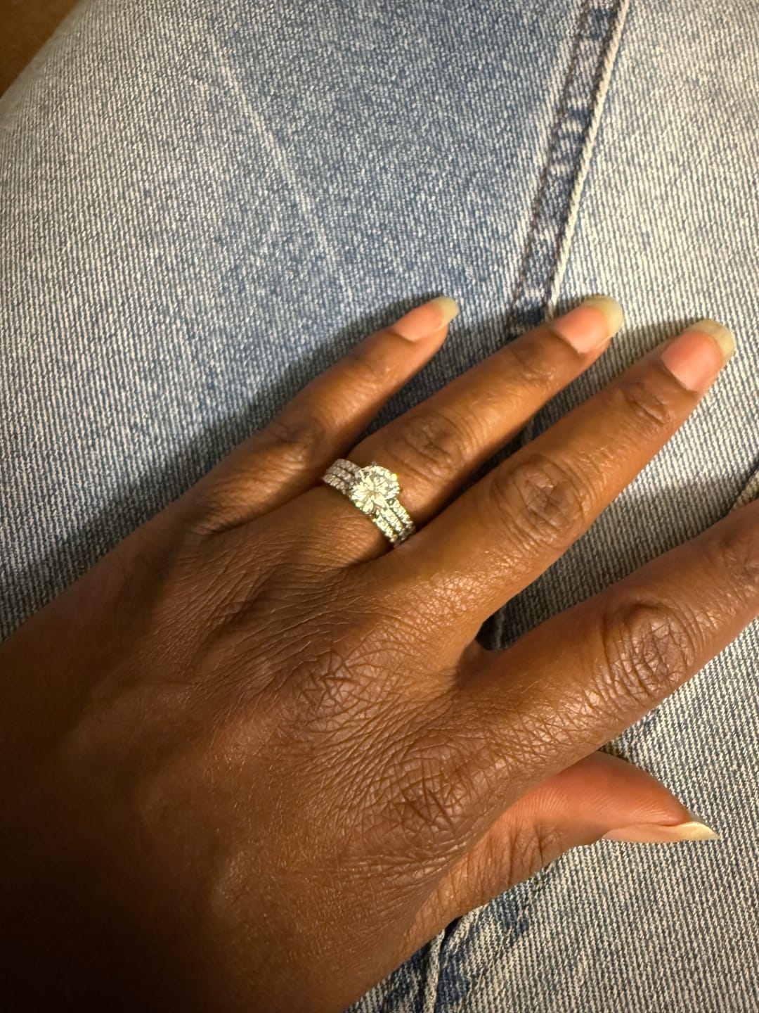 Customer photo review of S925 3PC Wedding Ring Set 2.0 Ct Round Cut With 2PC Half Eternity Wedding Band Stackable Wedding Rings