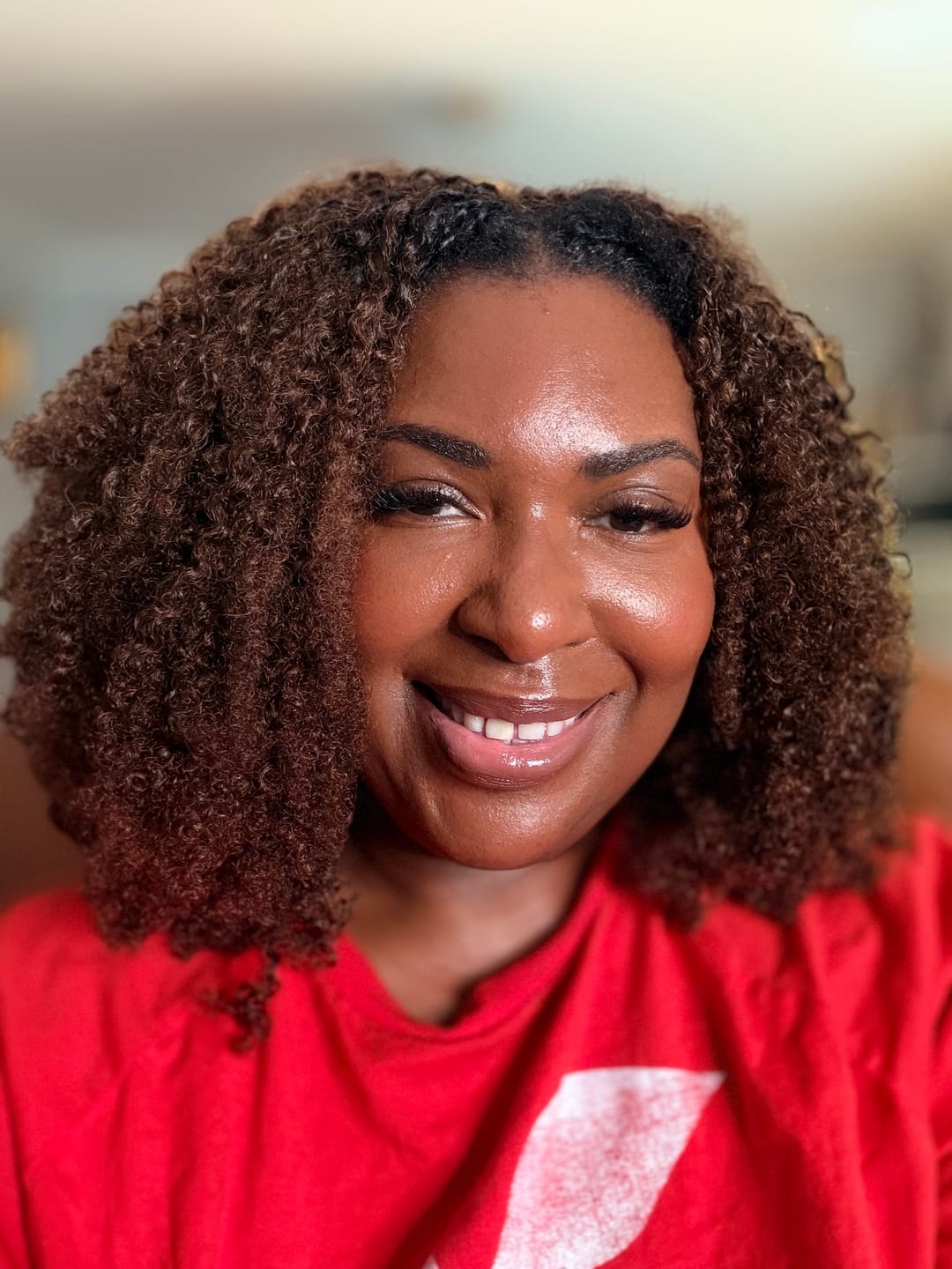 Customer photo review of #T1B/4 Medium Brown Multi-Textured Kinky Curly Human Crochet Hair with Dark Roots