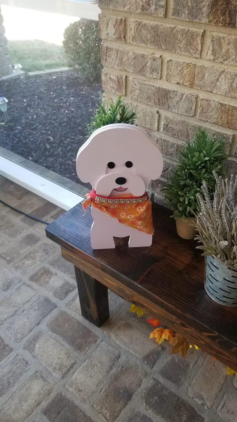 Customer photo review of Dog Planter - Bichon Friese