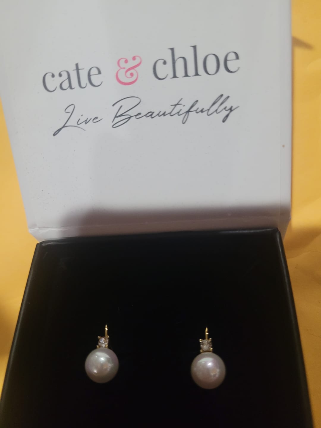 Customer photo review of Cassie 18k White Gold Plated Pearl Drop Earrings with Swarovski Crystals