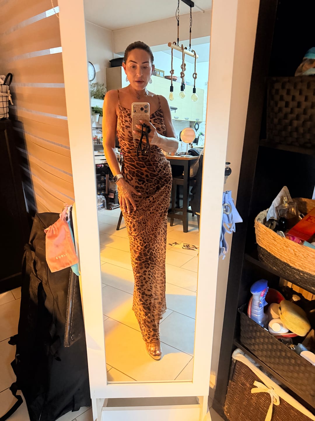 Customer photo review of Bianca Leopard Sheer Cami Maxi Dress