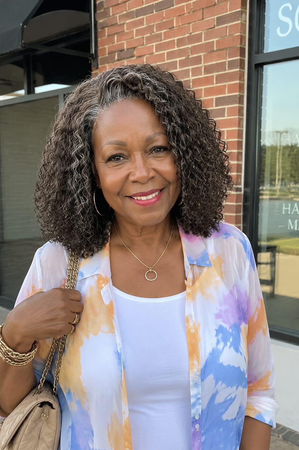 Customer photo review of Luvwin Luvwin 5x5 Lace Dark Brown With Gray Water Wave Bob Human Hair Wig