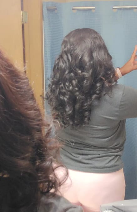 Customer photo review of Wavymy C-Part Wavy Wig Wear & Go 9x6 Glueless Lace Wig Virgin Braid Hair Kinky Straight Texture Loose Wave Wig 300% Density