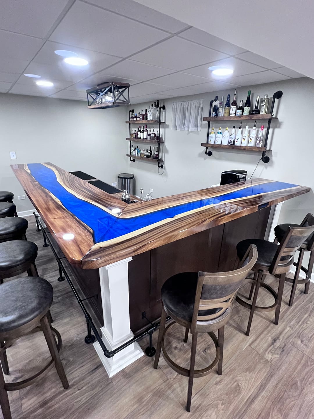 Customer photo review of Custom Walnut Blue Epoxy River Bar Countertop – Live Edge Resin Bar Top for Luxury Home Bar