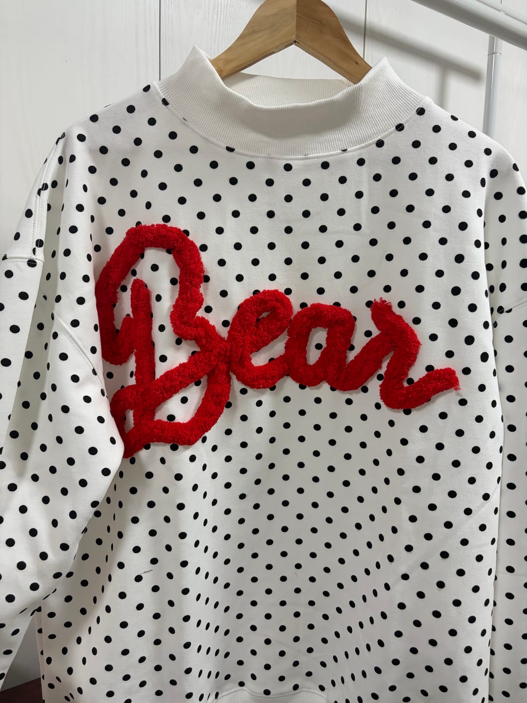 Customer photo review of Custom College Chenille Team Name Embroidered Polka Dot Mockneck Game Day Wear