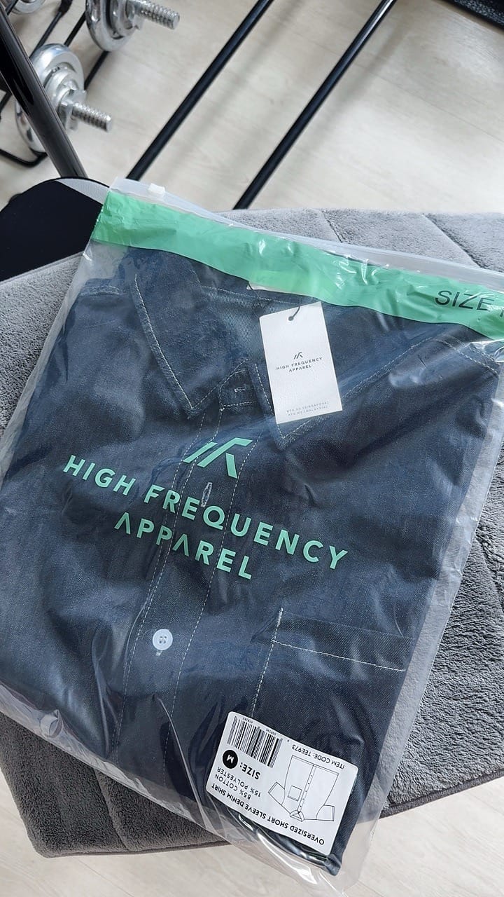 Customer photo review of Oversized Short Sleeve Denim Shirt