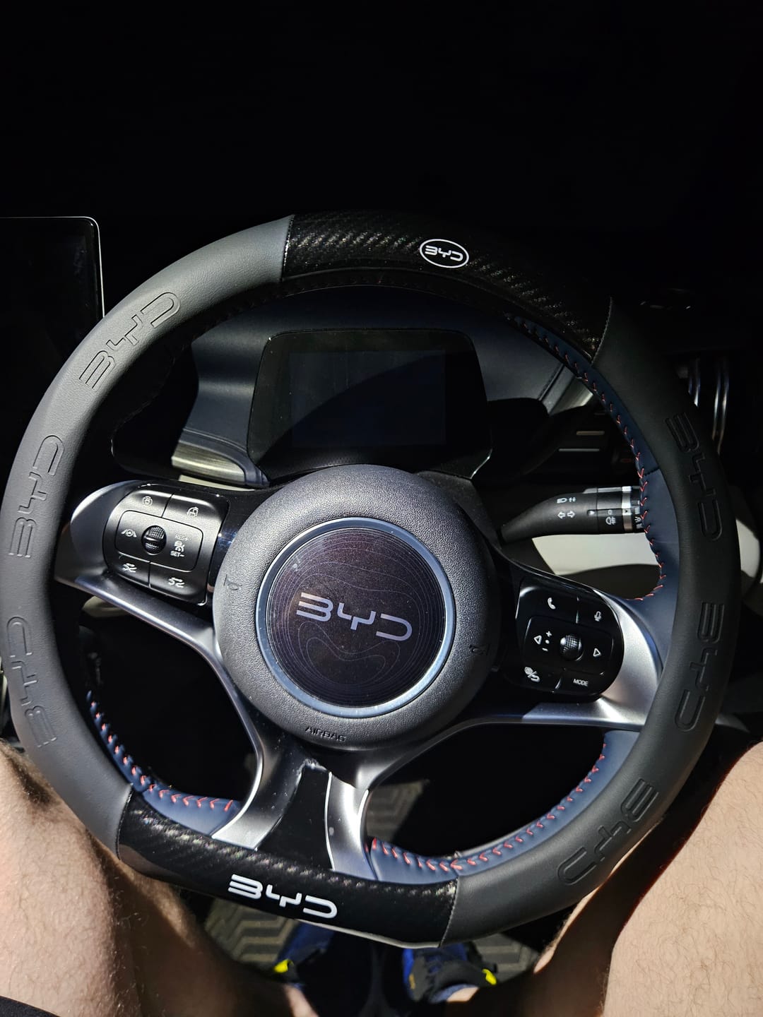 Customer photo review of Carbon Fiber Style Nappa Leather Steering Wheel Cover For BYD
