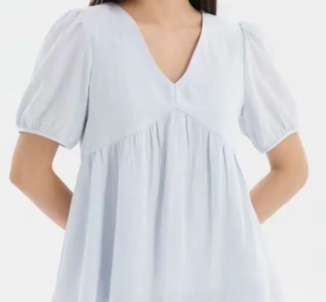 Customer photo review of V-Neck Short Sleeve Flowy Babydoll Blouse