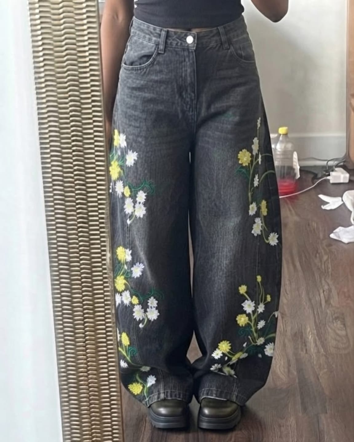 Customer photo review of FLOWER EMBROIDERED BAGGY JEANS