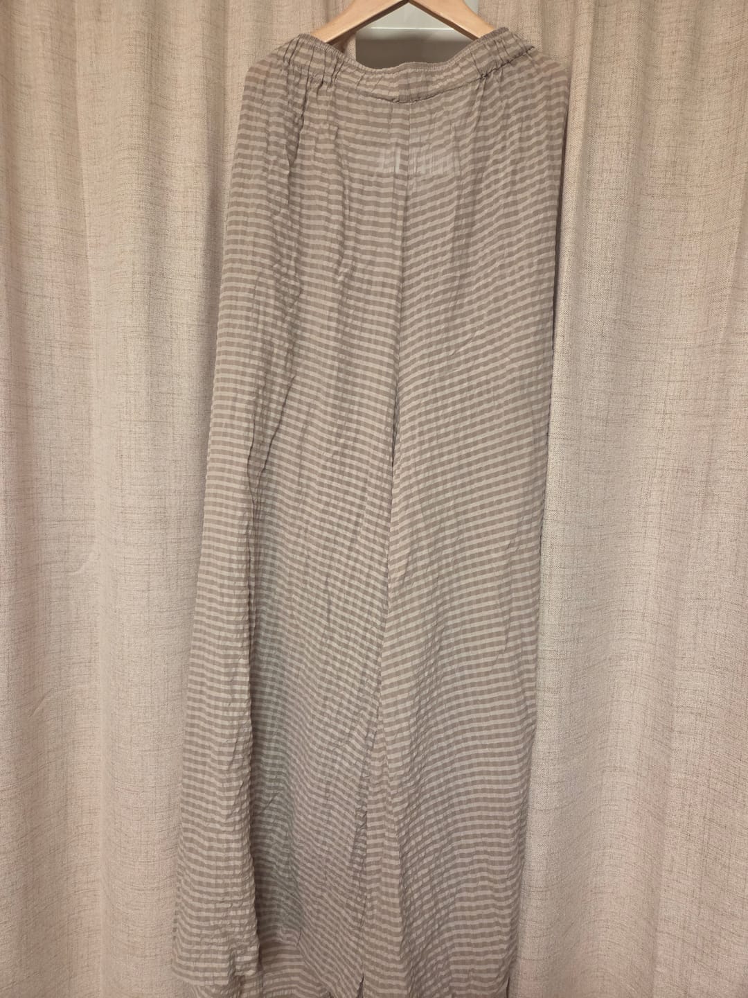 Customer photo review of Wide Leg Beige Textured Silk Trousers