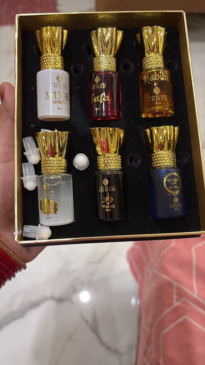 Customer photo review of Al Ahmed Premium Attar Combo Set x 6ml | White Oud | Arabic Oud|  Safa | Musk Amber |  Habibi | wahid