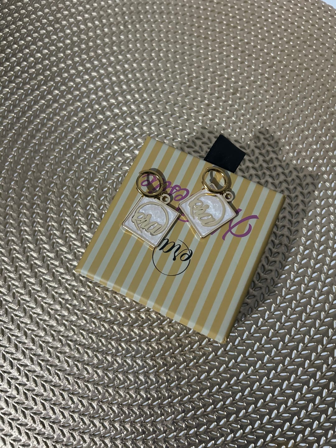 Customer photo review of Gold Pearl Square Drop Earring