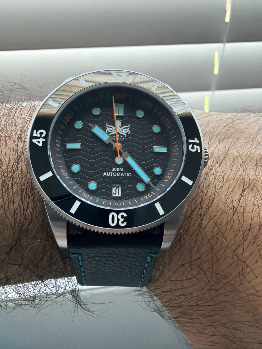 Customer photo review of Leather - Contrast Stitch Black with Bright Blue