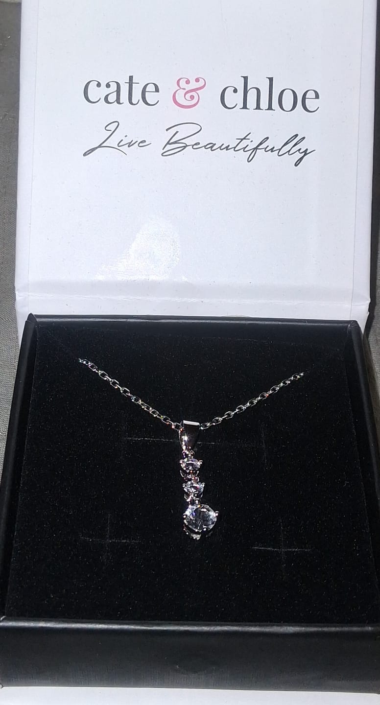 Customer photo review of Delilah 18k White Gold Plated Drop Pendant Necklace with Swarovski Crystals