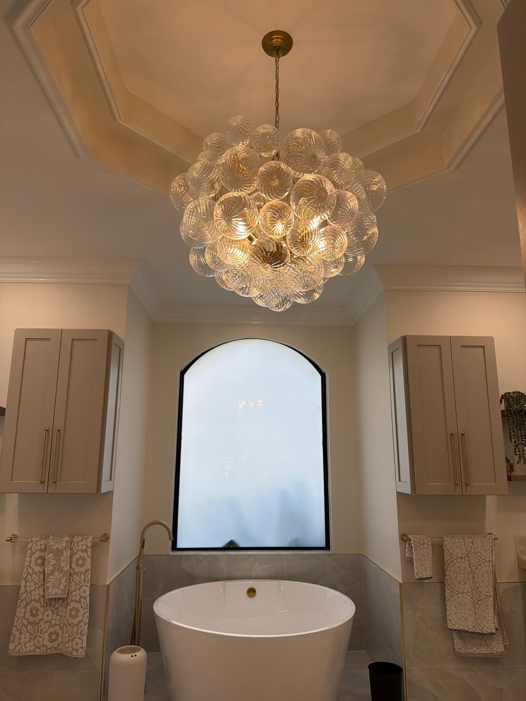 Customer photo review of Brass Cluster Ribbed Glass Globe Bubble Chandelier
