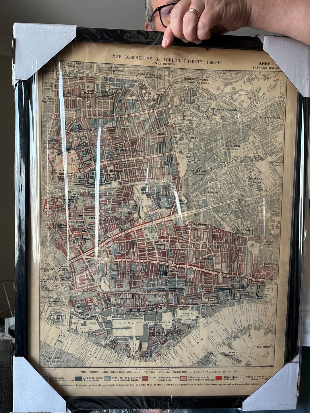 Customer photo review of Map of London Poverty 1898-9, East Central District, by Charles Booth - Hackney, Shoreditch, Tower Hamlets - E2, E1, E1W, EC2, EC3