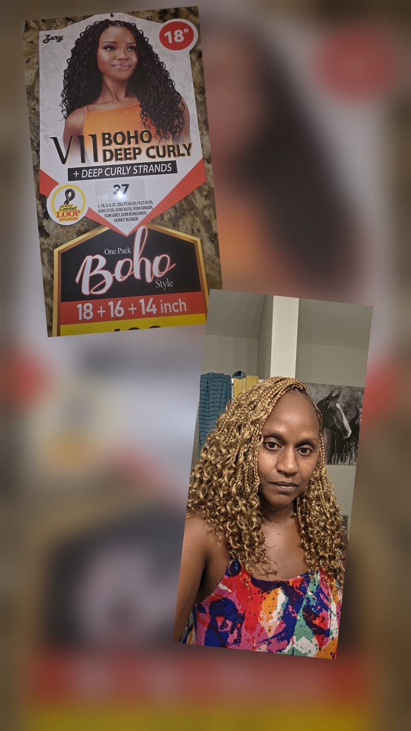 Customer photo review of Zury Sis Loop Crochet Braids - V11 BOHO DEEP CURLY 14"16"18"